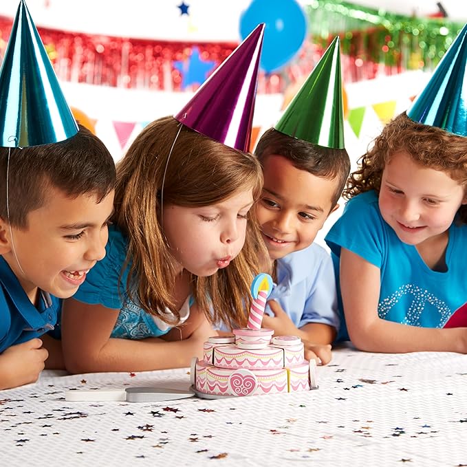 Melissa & Doug Triple-Layer Party Cake Wooden Play Food Set - Birthday Cake Pretend Food Play Set For Toddlers, Kids Ages 3+