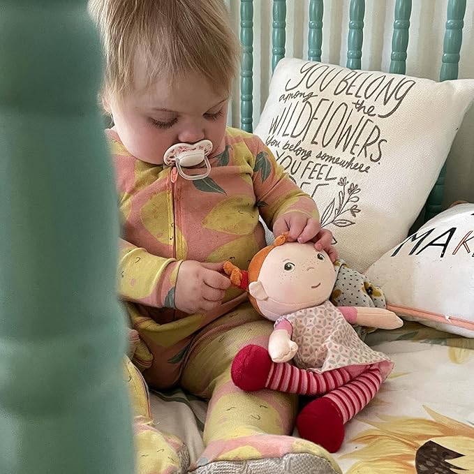 HABA Soft Baby Doll Roya - 10" Rag Doll with Red Pigtails, Pink Dress - Machine Washable Doll - Ideal Soft Doll for 2 Year Old Girls