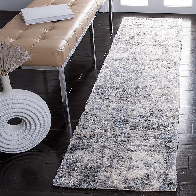 SAFAVIEH Berber Shag Collection Runner Rug - 2' x 10', Ivory & Grey, Modern Abstract Design, Non-Shedding & Easy Care, 1.2-inch Thick Ideal for High Traffic Areas in Living Room, Bedroom (BER274A)