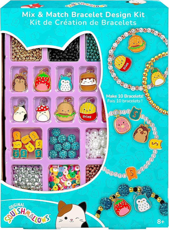 Fashion Angels Squishmallows Mix & Match Bracelet Design Kit, Includes Assortment of Beads, Charms & More, Makes 10+ Projects, Squishmallows Character Jewelry for Kids, Teen Girls & Boys