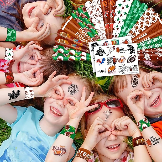 48PCS Football Party Favors - 24PCS Temporary Tattoos & 24PCS Slap Bracelets - American Rugby Themed Birthday Supplies, Decorations, Gifts, Classroom Prizes for Kids, Boys & Cheerleaders