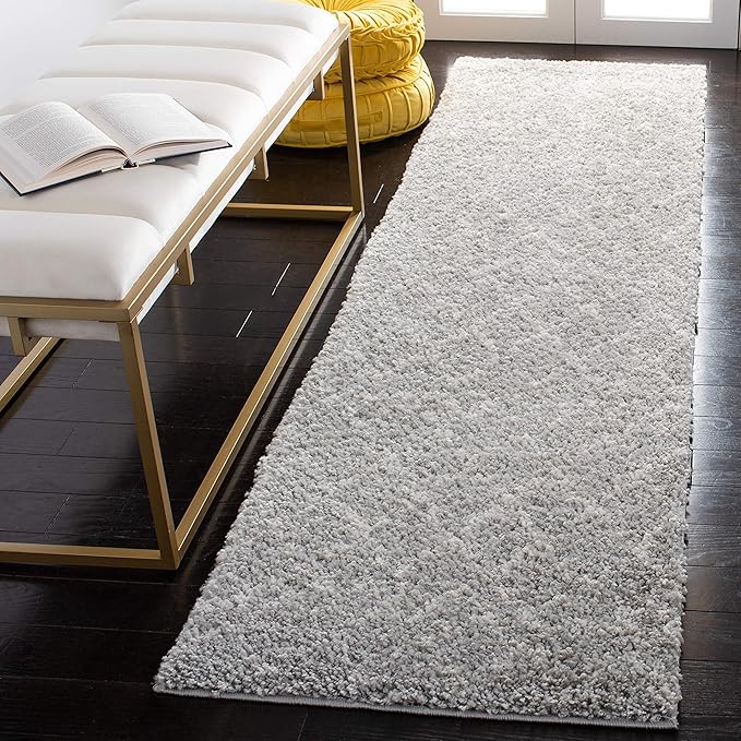 SAFAVIEH Berber Shag Collection Runner Rug - 2' x 10', Light Grey & Cream, Moroccan Design, Non-Shedding & Easy Care, 1.2-inch Thick Ideal for High Traffic Areas in Living Room, Bedroom (BER165B)