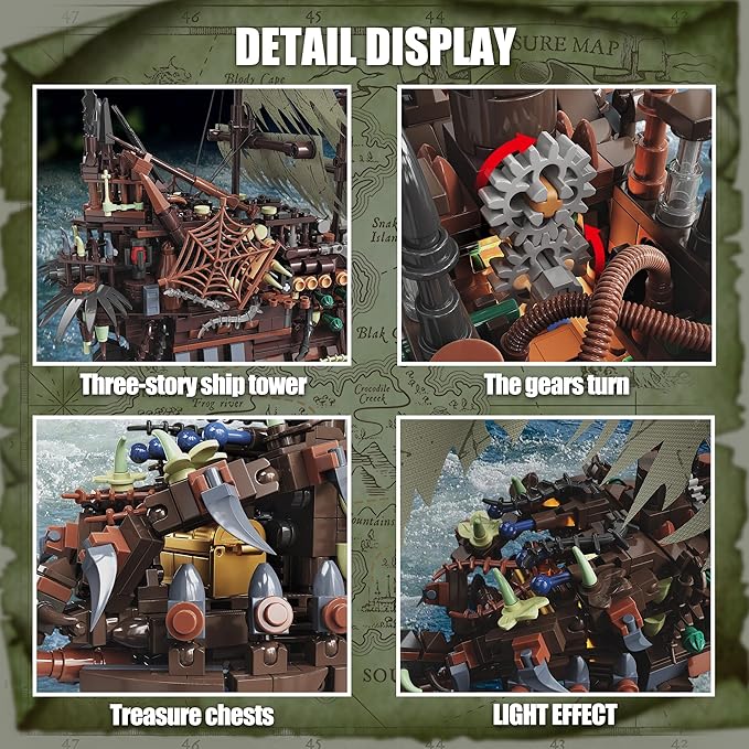 TYCOLE Pirate Ship Building Sets with Lights, MOC Flying Dutchman Model Toy Boat,Ghost Ship Building Blocks Sets,Christmas Birthday Gifts for Adults and Teens(2159Pieces)