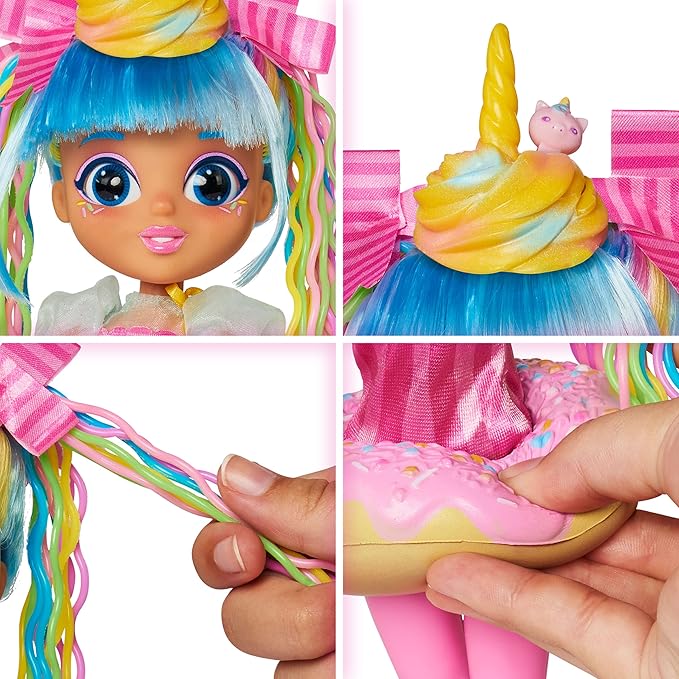 Sunny Days Entertainment Fidgie Friends Unicorn Sprinkles – Stretchy Noodle Hair with Slow Foam Donut Skirt | 10.5 Inch Fashion Doll with Fidgets | Sensory Toys for Kids