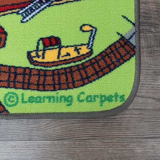 Learning Carpets Ridethe TrainPlay Carpet, 79” by 36” –Themed Carpet Develops Imagination –Skid-Proof Gel Backing –Durable -Self-Contained Play Mat for Hours of Fun –Indoor/Outdoor Use