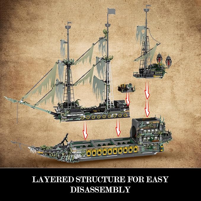 JMBricklayer Large Pirate Ship Building Sets for Adult 40113, Ghost Ship Flying Dutchman Big Model Ship, Challenging Construction Set to Build, Gifts for Teens Adults Collections Enthusiasts(5865 PCS)