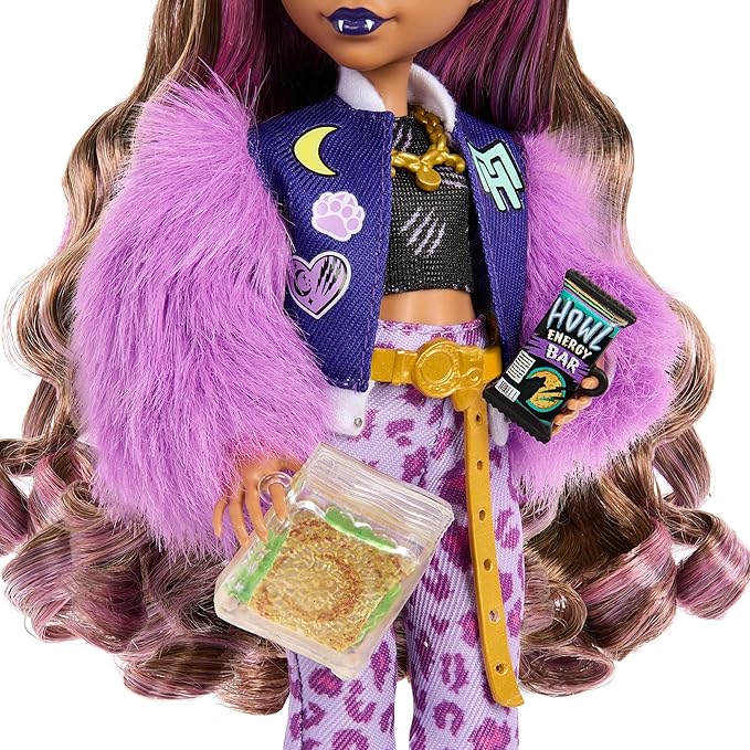 Monster High Clawdeen Wolf Doll with Pet Dog Crescent & Accessories Like Backpack, Planner, Snacks & More