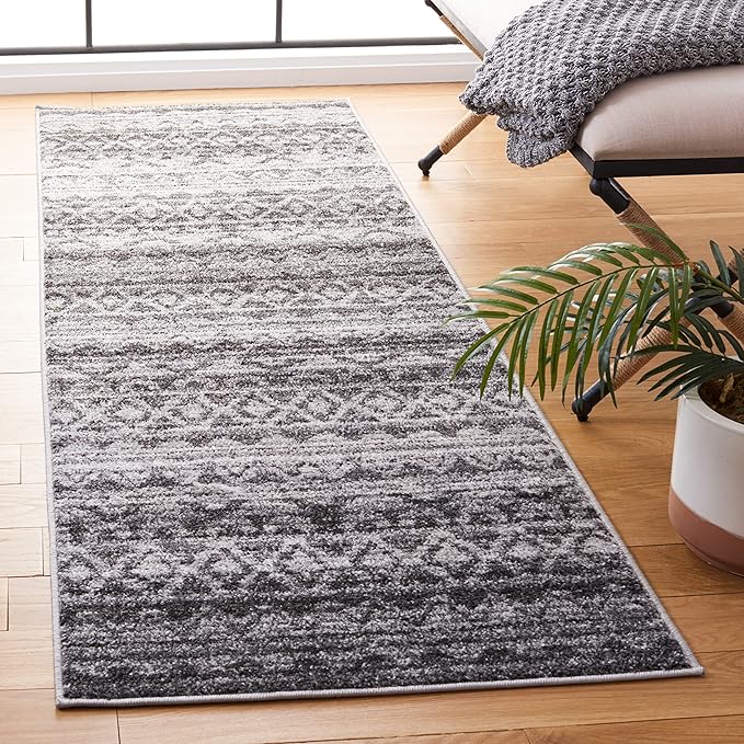 SAFAVIEH Adirondack Collection X-Large Area Rug - 2'6" x 22', Ivory & Charcoal, Moroccan Boho Distressed, Non-Shedding & Easy Care, Ideal for High Traffic Areas in Living Room, Bedroom (ADR119N)