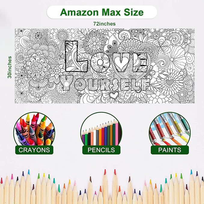 OHOME Mandala Giant Coloring Poster/Tablecloth - 30 x 72 Inch Jumbo Paper Coloring Banner for Adults Kids Teens Coloring Books Bulk Coloring Pages for Wall Craft Arts School Classroom Supplies