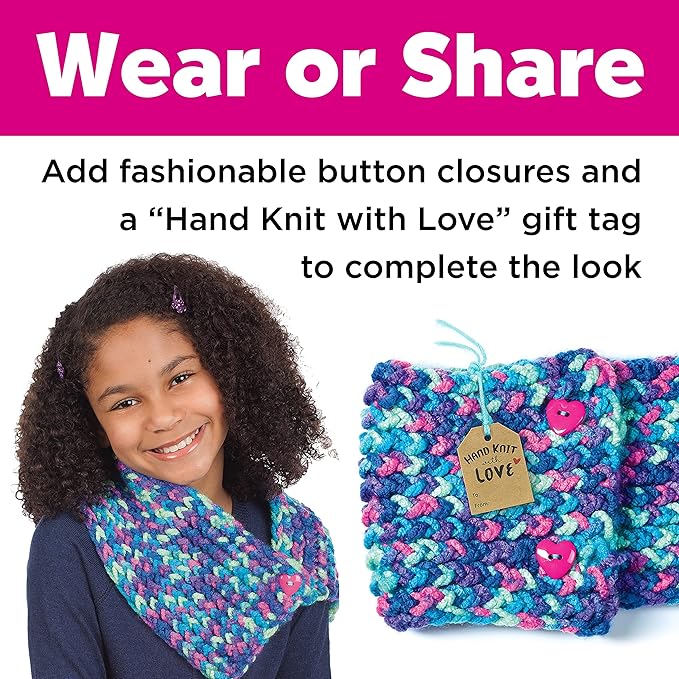 Creativity for Kids Quick Knit Button Scarf - Kids Knitting Kit for Beginners, Arts and Crafts for Ages 8-12+, Rainbow Yarn, OneSize