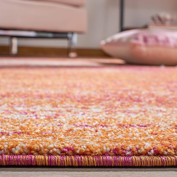 SAFAVIEH Evoke Collection 6'7" x 9' Ivory / Orange EVK272P Modern Abstract Non-Shedding Living Room Bedroom Dining Home Office Area Rug