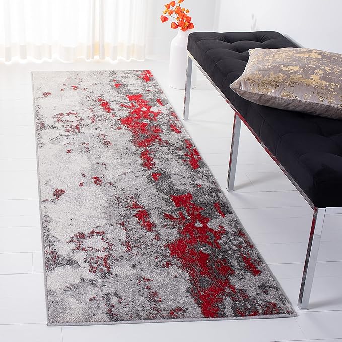 SAFAVIEH Adirondack Collection Runner Rug - 2'6" x 14', Red & Grey, Modern Abstract Design, Non-Shedding & Easy Care, Ideal for High Traffic Areas in Living Room, Bedroom (ADR134Q)