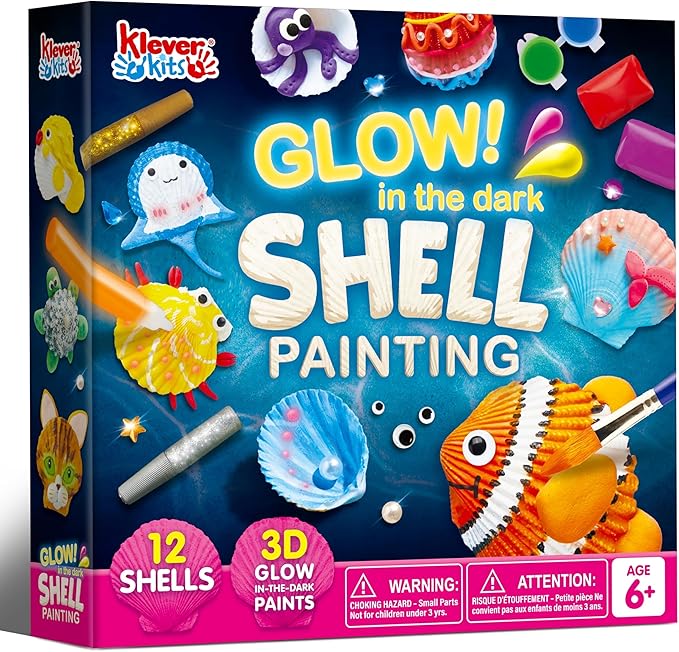 Klever Kits 12 Kids Sea Shell Painting Kit-Glow in The Dark-Arts & Crafts for Boys and Girls Ages 6-12, Art Supplies, Kids Craft Paint Kits, Creative Art Toys for Birthday Party Gift
