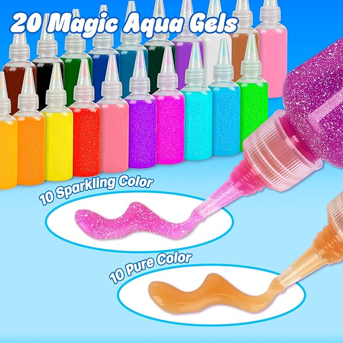 Mocoosy 20 Colors Magic Fairy Water Elf Toy Kit for Kids, Aqua Elf Water Gel Kit with 20 Magic Gels & 16 Squishy Maker Molds, Magical Squishy Paint Set Art Crafts STEM Game Activities for Boys Girls