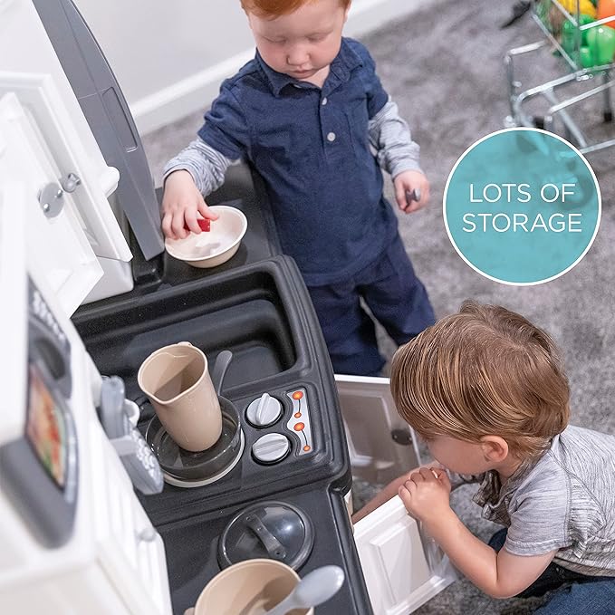 Step2 Lifestyle Dream Kids Kitchen Playset, Indoor/Outdoor Kitchenette, Interactive Play with Lights and Sounds, Made of Durable Plastic, 37 Piece Toy Accessories, Toddlers 2+ Years Old, Gray