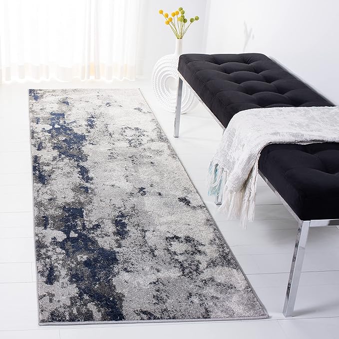 SAFAVIEH Adirondack Collection Runner Rug - 2'6" x 12', Navy & Grey, Modern Abstract Design, Non-Shedding & Easy Care, Ideal for High Traffic Areas in Living Room, Bedroom (ADR134N)