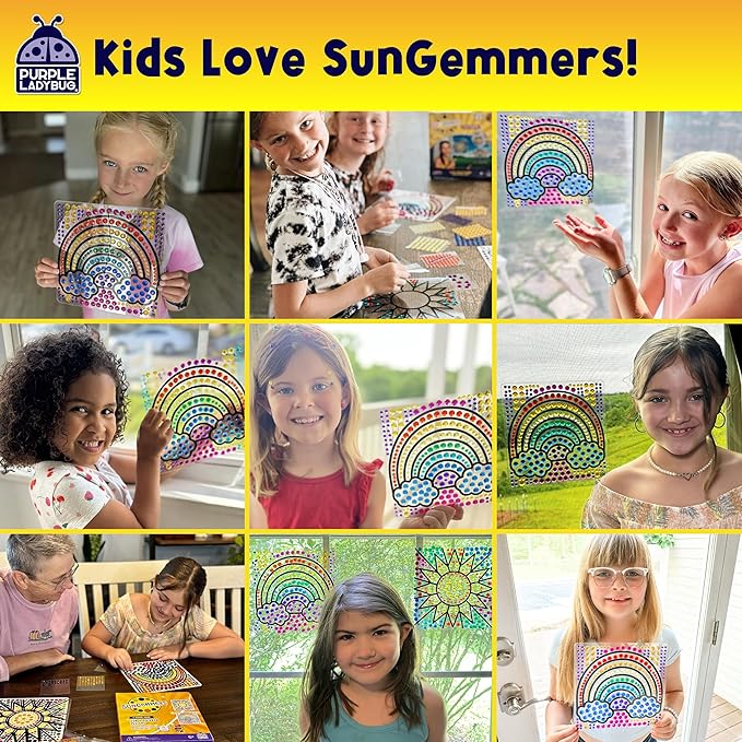 PURPLE LADYBUG Sungemmers Window Gem Art Suncatcher Kits – Easter Gift Basket Stuffers for Kids, Birthday Gifts for Girls & Boys, Crafts for Ages 4-10, Fun DIY Art Kit for Kids 6-12