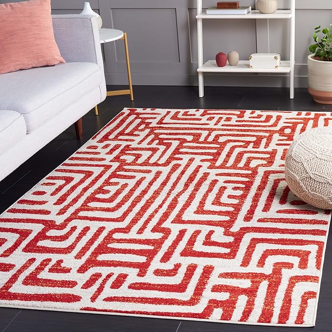 SAFAVIEH Amsterdam Collection Accent Rug - 4' x 6', Ivory & Terracotta, Modern Abstract Design, Non-Shedding & Easy Care, Ideal for High Traffic Areas in Entryway, Living Room, Bedroom (AMS106B)
