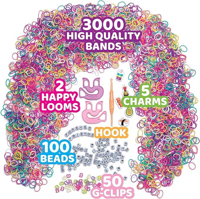 Rainbow Loom: Forever Friends - 3000+ Piece Rubber Band Bracelet Kit, DIY Jewelry, 100 Alpha Beads, 10 Cute-Tique Charms, 2 Happy Looms, Kids Ages 7+