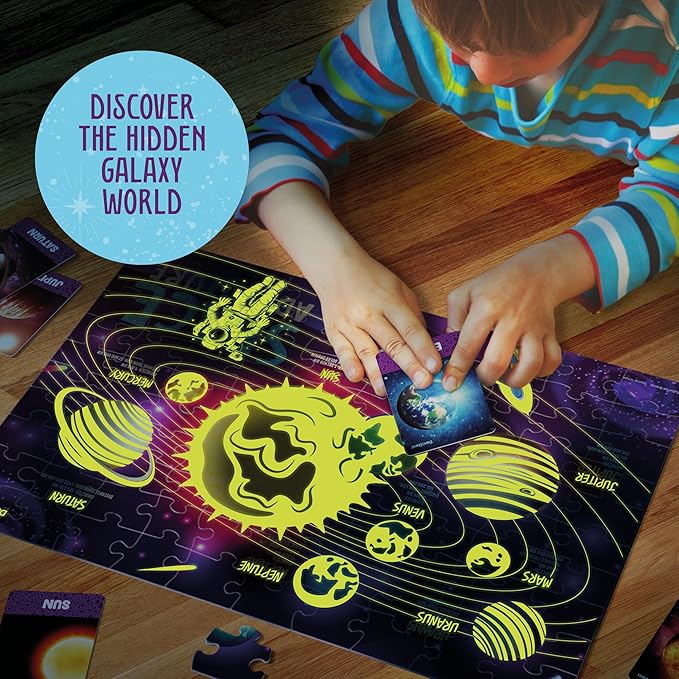 Glow in The Dark 100 Piece Galaxy Puzzle for Kids - Space Jigsaw Puzzles Toys for Boys & Girls Ages 6-8 - Christmas Birthday Gifts for Age 6 7 8 Year Old Toddler Boy Girl Gift - Planet Toy