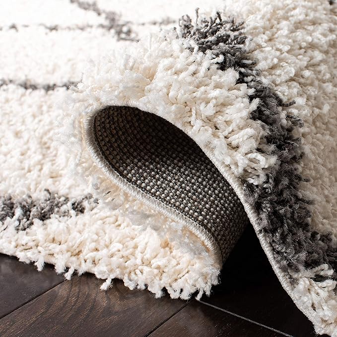 SAFAVIEH Dallas Shag Collection 2'3" x 6' Ivory / Dark Grey SGDS257H Trellis Non-Shedding Living Room Bedroom Dining Room Entryway Plush 1.5-inch Thick Runner Rug