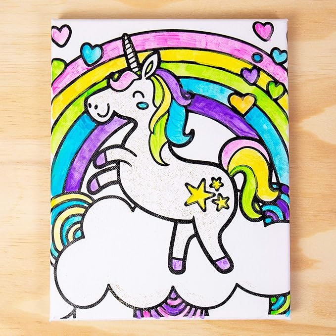Horizon Group USA Set, 6 Acrylic Paint Colors, 1 Paintbrush, 8 in. x 10 in, Rainbow Unicorn