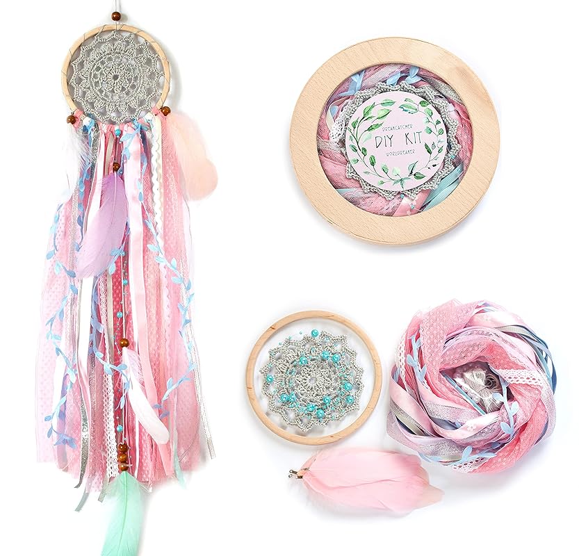 DIY Dreamcatcher Kit Boho Kids Craft Kit Doily Dream Catcher 4.8`/12 cm diameter Birthday Party Activity Crafting Set Stocking Stuffer Christmas Gift
