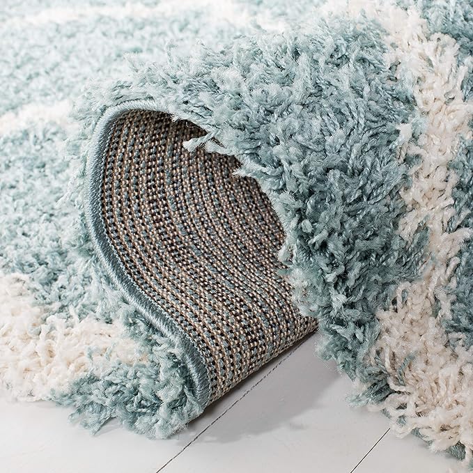 SAFAVIEH Dallas Shag Collection 2'3" x 6' Seafoam / Ivory SGDS257C Trellis Non-Shedding Living Room Bedroom Dining Room Entryway Plush 1.5-inch Thick Runner Rug