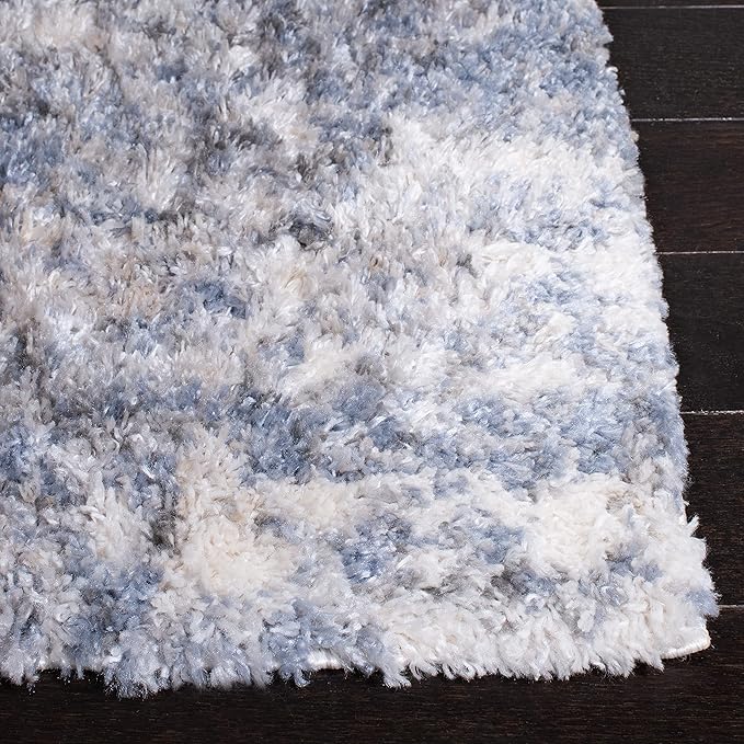 SAFAVIEH Berber Shag Collection Runner Rug - 2' x 8', Ivory & Blue, Modern Abstract Design, Non-Shedding & Easy Care, 1.2-inch Thick Ideal for High Traffic Areas in Living Room, Bedroom (BER274B)