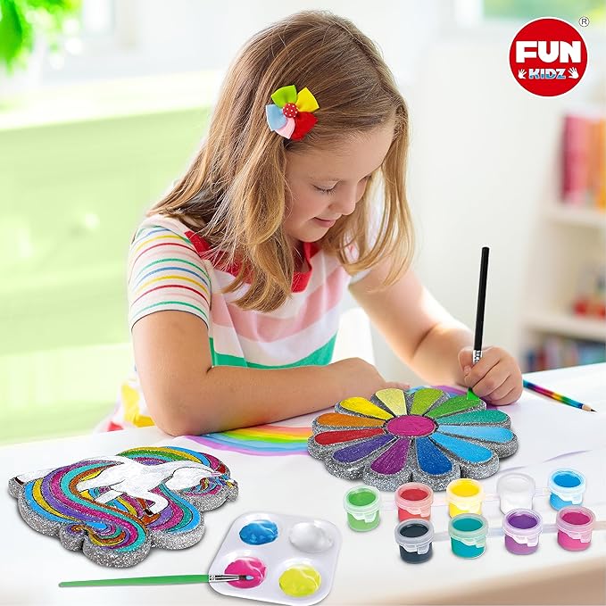 PYO Stepping Stones for Kids, ColorMyWay 2 Pack Unicorn Flower Garden Activities for Girls Boys Ages 3-12 Mosaic Art Kit for Stone Craft