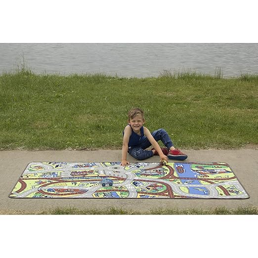 Learning Carpets Ridethe TrainPlay Carpet, 79” by 36” –Themed Carpet Develops Imagination –Skid-Proof Gel Backing –Durable -Self-Contained Play Mat for Hours of Fun –Indoor/Outdoor Use
