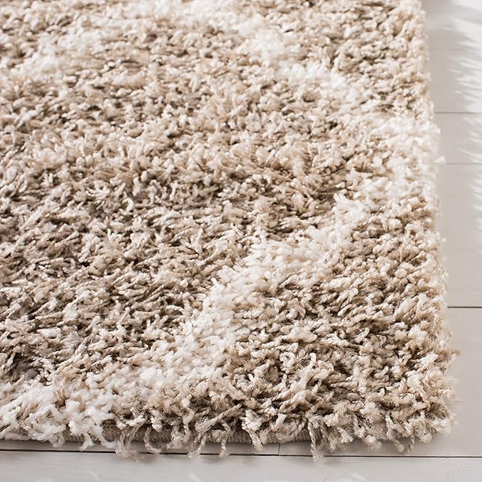 SAFAVIEH Dallas Shag Collection 2'3" x 6' Beige/Ivory SGDS257D Trellis Non-Shedding Living Room Bedroom Dining Room Entryway Plush 1.5-inch Thick Runner Rug