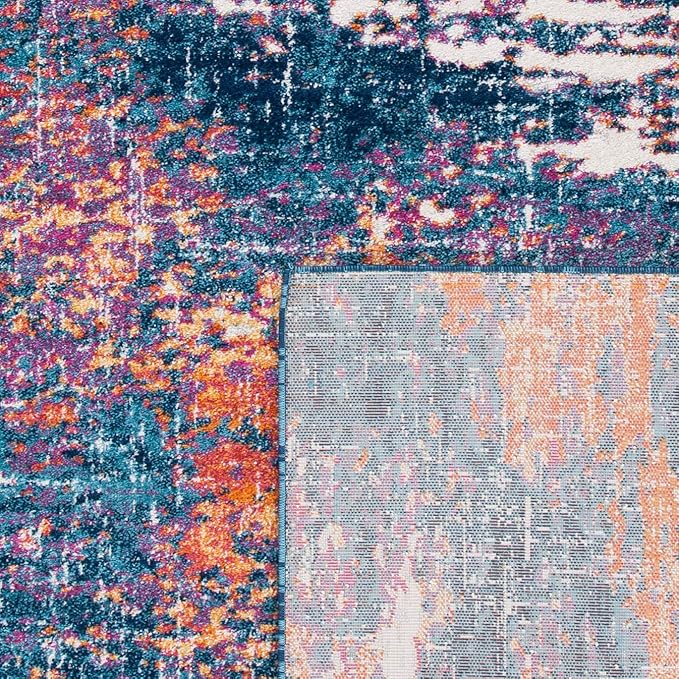 SAFAVIEH Evoke Collection 2'2" x 9' Navy / Orange EVK272N Modern Abstract Non-Shedding Living Room Entryway Foyer Hallway Bedroom Runner Rug