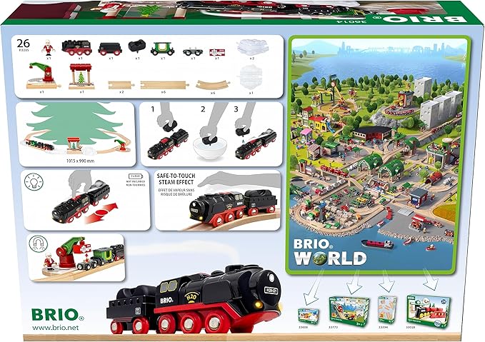 BRIO World – 36014 Christmas Steaming Train Set | 27-Piece Kid-Friendly Set | Age 3+ Compatible | FSC-Certified Beech Wood | Complements All BRIO Railway Sets & Accessories | Multicolor