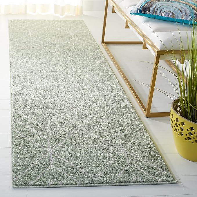 SAFAVIEH Adirondack Collection Runner Rug - 2'6" x 8', Sage & Ivory, Modern Geometric Design, Non-Shedding & Easy Care, Ideal for High Traffic Areas in Living Room, Bedroom (ADR241Y)
