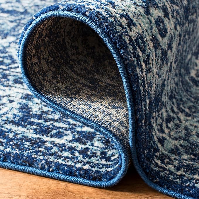SAFAVIEH Evoke Collection 2'2" x 17' Navy/Ivory EVK256A Oriental Distressed Non-Shedding Living Room Bedroom Runner Rug