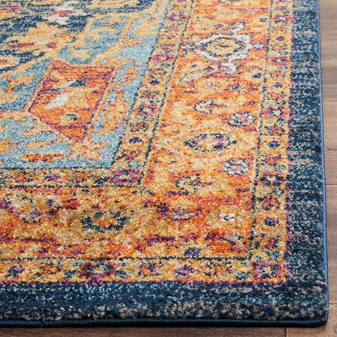 SAFAVIEH Evoke Collection 2'2" x 11' Blue/Orange EVK275C Oriental Medallion Distressed Non-Shedding Living Room Bedroom Runner Rug