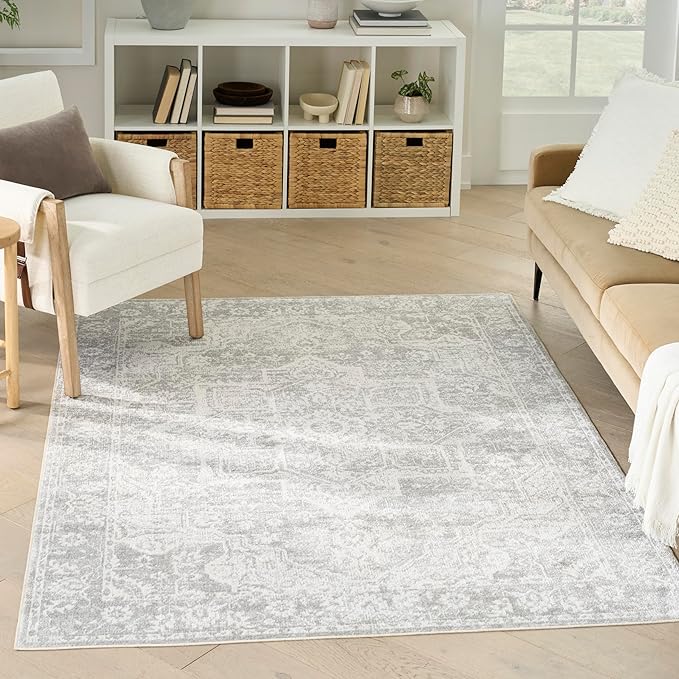 Nourison Astra Machine Washable Grey 6'7" x 9' Area Rug - Easy Cleaning, Non Shedding, Bed Room, Living Room, Dining Room, Kitchen (7' x 9')