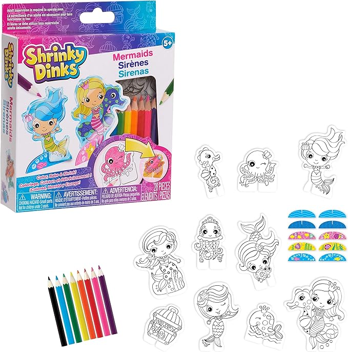 Shrinky Dinks Minis Mermaids, Includes 10 Preprinted Shrinky Dinks, Kids Art and Craft Activity Set, Kids Toys for Ages 5 Up by Just Play