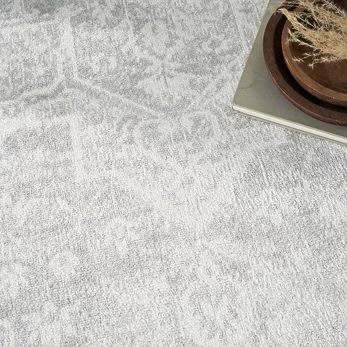 Nourison Astra Machine Washable Grey 4' x 6' Area Rug - Easy Cleaning, Non Shedding, Bed Room, Living Room, Dining Room, Kitchen (4' x 6')