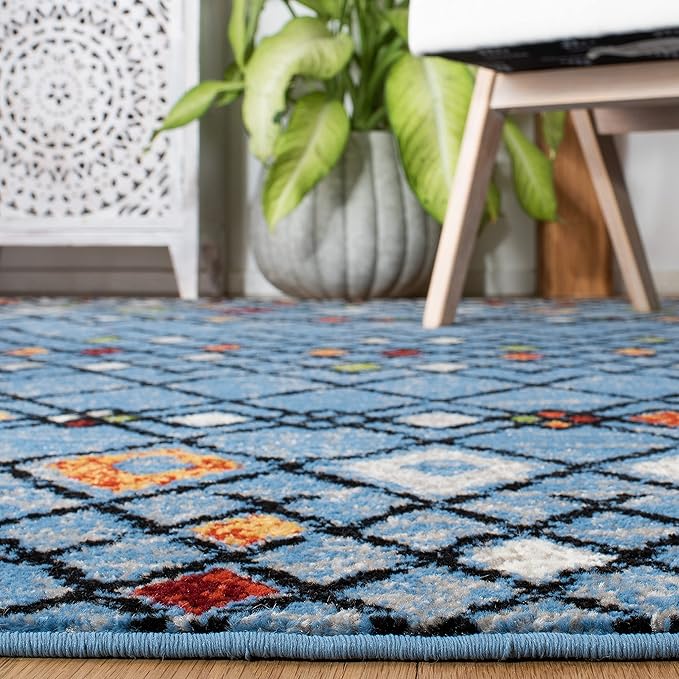 SAFAVIEH Amsterdam Collection Runner Rug - 2'3" x 8', Blue & Ivory, Moroccan Boho Design, Non-Shedding & Easy Care, Ideal for High Traffic Areas in Living Room, Bedroom (AMS115M)