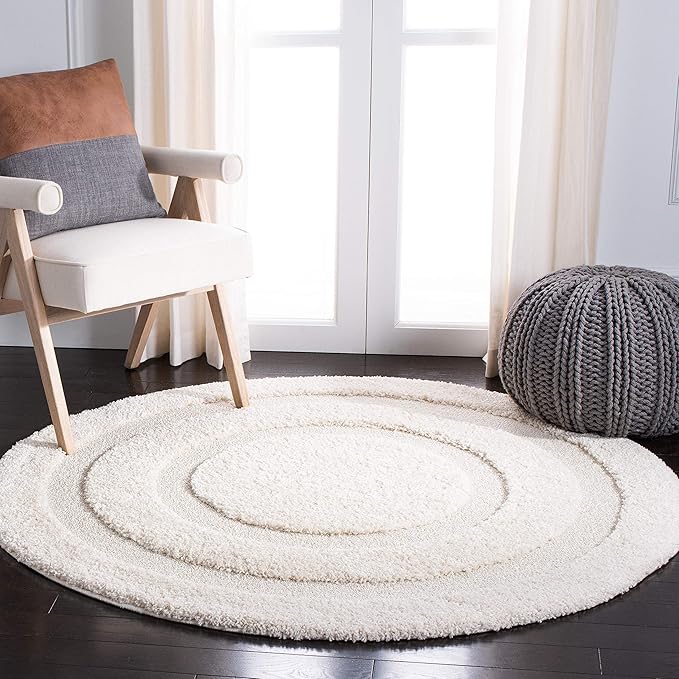 SAFAVIEH Florida Shag Collection 5' Square Grey/Grey SG454 Border Non-Shedding Living Room Bedroom Dining Room Entryway Plush 1.2-inch Thick Area Rug