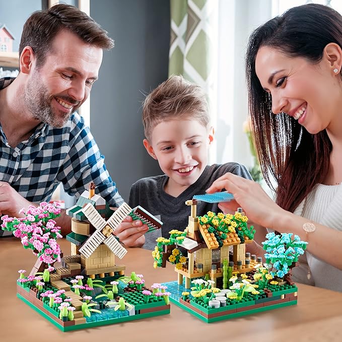 Tree House River Windmill and Port Cabin Model Assembly Blocks Creative DIY Decorative Presents for Girls Street View Children and Adults