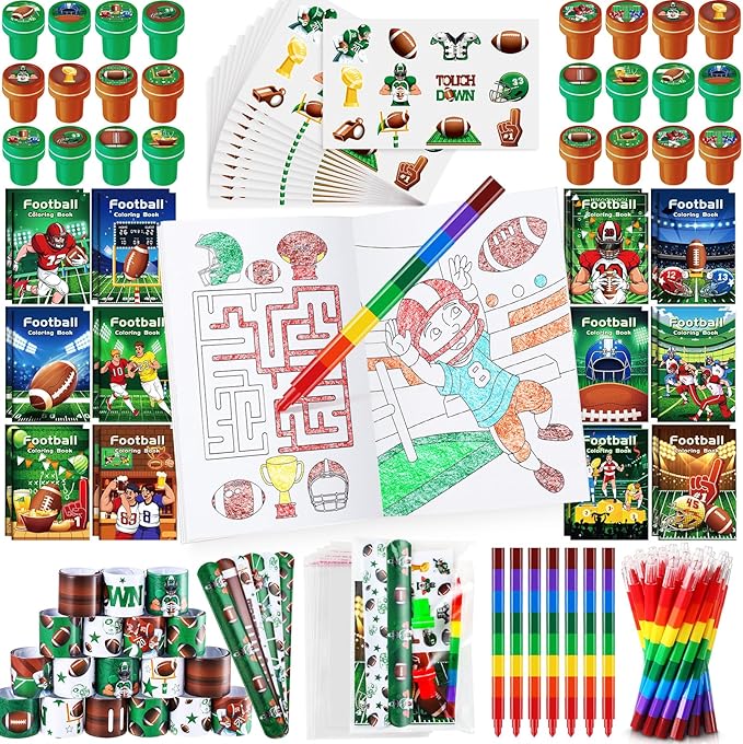 BenLouis 168Pcs Football Party Favors Sports Football Theme Birthday Party Favors Coloring Books Bulk for Kids Super Football Bowl Party Team Gift Goodie Bag Fillers Classroom games Rewards Supplies