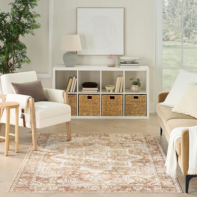 Nourison Astra Machine Washable Rust 6'7" x 9' Area Rug - Easy Cleaning, Non Shedding, Bed Room, Living Room, Dining Room, Kitchen (7' x 9')