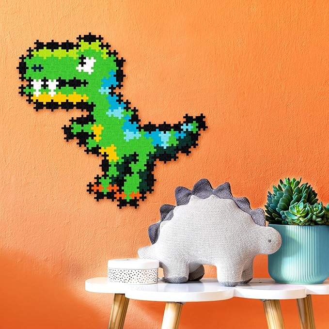 Plus Plus Puzzle by Number, 250 Piece Mini Interlocking Hashtag Color Blocks, 3D Pixel Art Kit for Kids - T-Rex