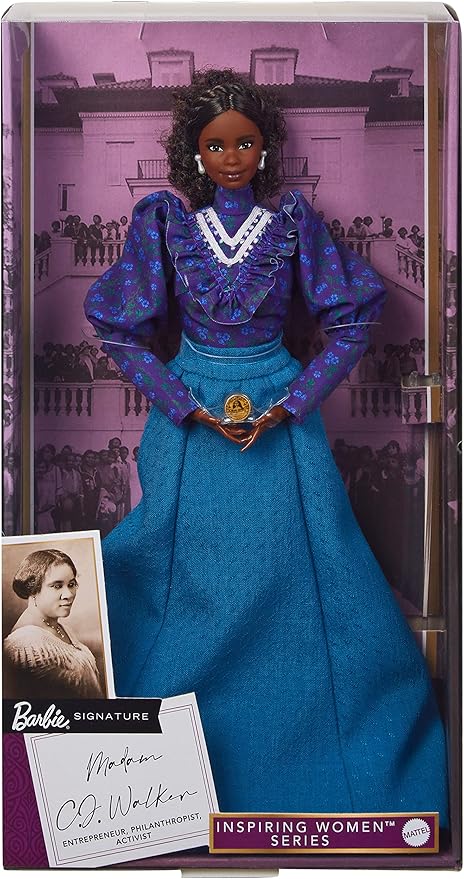 Barbie Inspiring Women Doll, Madam C.J. Walker Wearing Puff Sleeve Blouse, Full-Length Skirt & Accessories, Collectible with Doll Stand & Certificate of Authenticity