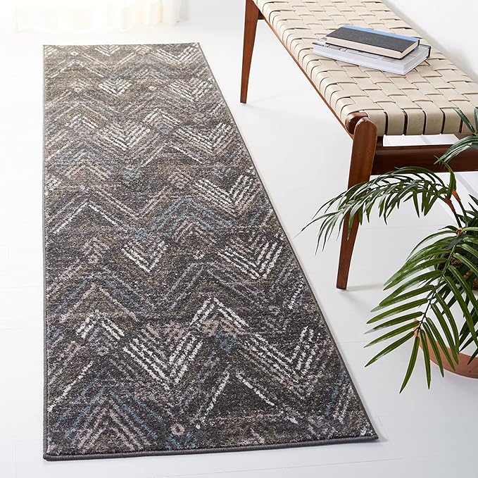 SAFAVIEH Amsterdam Collection Runner Rug - 2'3" x 8', Dark Grey & Grey, Modern Design, Non-Shedding & Easy Care, Ideal for High Traffic Areas in Living Room, Bedroom (AMS110F)