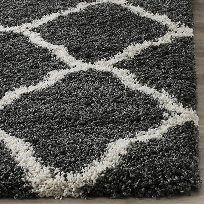 SAFAVIEH Hudson Shag Collection Runner Rug - 2'3" x 6', Dark Grey & Ivory, Moroccan Trellis, Non-Shedding & Easy Care, 2-inch Thick Ideal for High Traffic Areas in Living Room, Bedroom (SGH283G)
