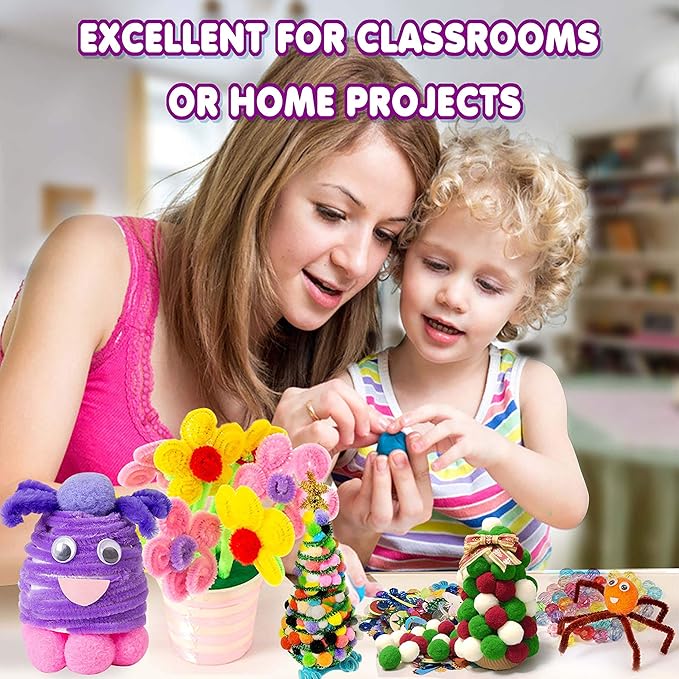 Arts Craft Supplies for Kids, 1000+ PCS Toddler DIY Craft Art Supply Set Include Pipe Cleaners, Pom Poms, Storage Box, 2025 Christmas Holiday Gift for 4-12 Years Old Boys and Girls